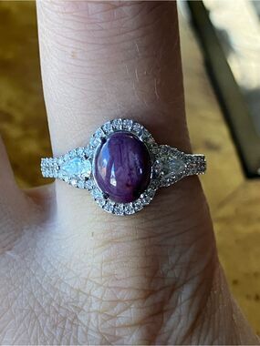 Star Ruby Moissanite Sterling Silver Ring Size 10